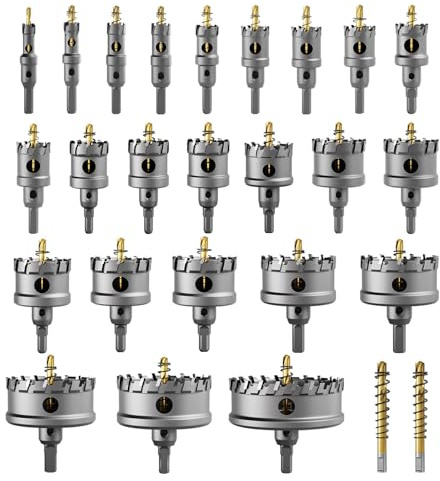 GSTK Upgraded 26 PCS Heavy Duty Carbide Hole Saw Set, Metal Steel Drill Bit, TCT Cutter, 24 Saws with 2*Extra Pilot Center Drills, Ideal for Metal, Iron, Stainless (1/2''- 3-15/16'')-26PCS