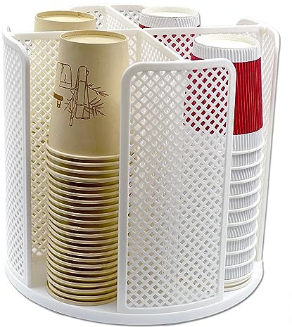Drehbarer Kaffeebecher-Spender, Becher- und Deckelhalter mit 4 Fächern, Papierbecher-Aufbewahrungshalter, passend für 142–473 ml Tassen, Organizer, Kunststoff-Becherhalter für Arbeitsplatte,