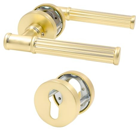 Amerdeco Set di maniglia porta in Lega di alluminio, Oro maniglie porte interne maniglia porta blindata, spazzolata, porte interne di bagno e toilette, maniglia porta esterna UK0055