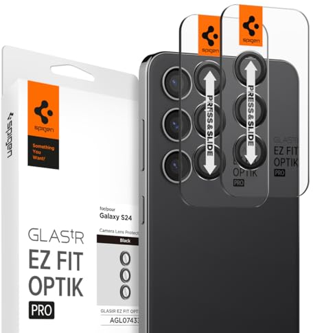 Spigen EZ Fit Optik Pro Tempered Glass Camera Lens Protector for Samsung Galaxy S24 (2 Pack) - Black
