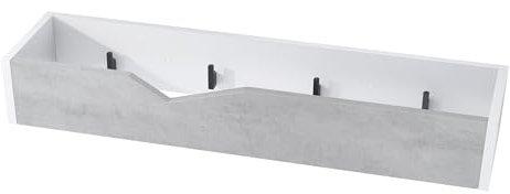 Vladon Garderobenleiste Wandhaken Garderobenpaneel Kolmio, Made in Germany, Korpus in Weiß matt, Front in Beton Oxid Optik 83,5 x 12,5 x 21 cm