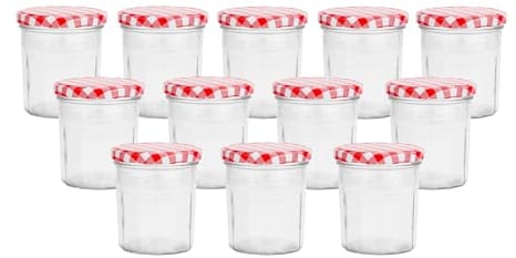 Lucenté 12PC Wide Mouth Glass Jam Jars Preserve Pots Pickle Jars with Airtight Screw Top Lids - 324ml