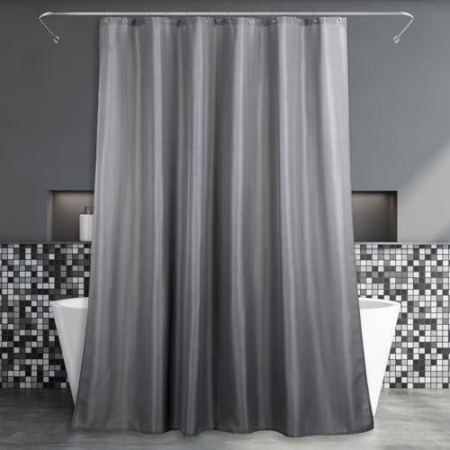 Graue Duschvorhang für Badezimmer: Wasserabweisend Badevorhang, 200L×183B | Polyester Duschvorhang mit gestreifter Textur im Leinen-Look, eleganter Unifarben-Stil, leicht, waschbar, halbdurchscheinend