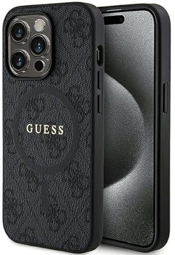 Guess GUHMP14XG4GFRK Hülle für iPhone 14 Pro Max 6.7 Schwarz hardcase 4G Collection Leather Metal Logo