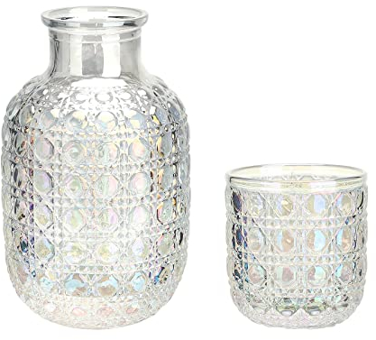 JUOPZKENN Wasser Karaffe mit Tumbler Glas Vintage Nachttisch Klarglas Karaffe mit Tasse Schlafzimmer Wasser Krug und Cup Set für Schlafzimmer Nachttisch(Bunt)