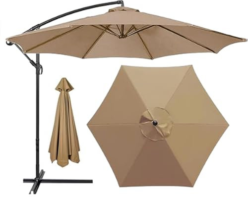 HonunGron Auvent De Remplacement pour Parasol 2m/2,7m/3m, 6 Baleines/8 Baleines Toile De Parasol Déporté Remplacement pour Cour,Jardin,Plage,Polyester Anti UV 50+ (3M 8-Ribs,Kaki)