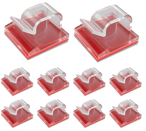 FERMAH® 50 Clips Sujeta Cables Adhesivos Transparentes | Sujeta Cables Adhesivo | Organizador cables | Organizador Cables Escritorio, Cables Luces y Decoración. (50)