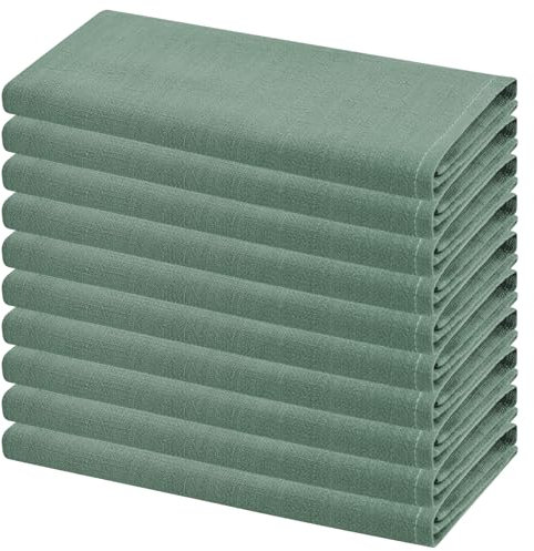 10er-Pack Leinen-Servietten, 40 x 40 cm Wiederverwendbare rustikale Leinenstoffservietten aus Baumwoll-Leinen-Mischgewebe Tischservietten für Hochzeit/Party/Bankett/Abendessen-Dekoration (Hellgrün)