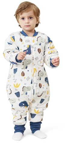 MlKAFEN Baby Schlafsack Langarm mit fuBen 3,5 tog, Winter babyhöhe 85-95cm | 100% Baumwolle Kinder-Winterschlafsack, mit abnehmbaren Ärmeln, Doppelreißverschluss für einfachen Windelwechsel,Dinosaurier