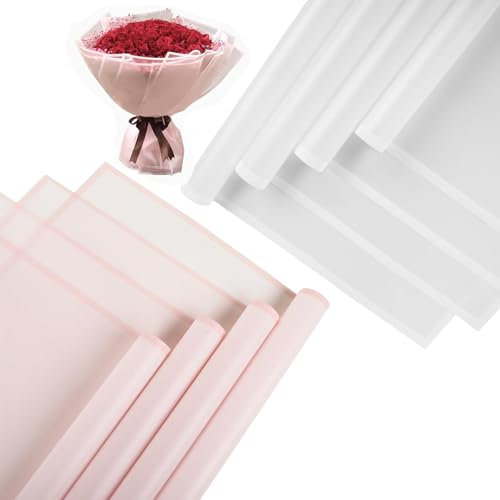 14 Stück 58x58 cm Blumenstrauß Geschenkpapier Matt Weiß und Pink