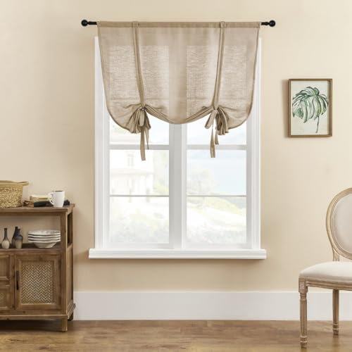 SMITHOOM Raffgardine mit Raffrollo, dick, einfarbig, für Küche, Schlafzimmer, Badezimmer, Wäsche, kleine Fensterdekoration, Hellbraun, B 117 x L 160 cm, 1 Stück