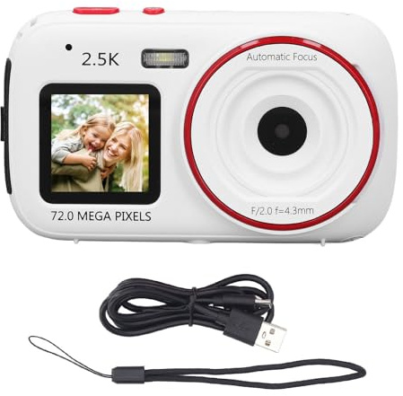 Appareil Photo Numérique pour Enfants, 72MP Zoom 16X Anti-secousse Automatique, Appareil Photo Portable Compact pour Garçons Filles Enfants (6 Couleurs) (White)