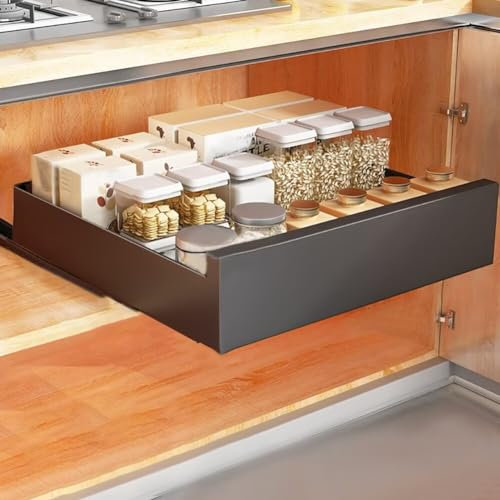 Ausziehbarer Schrank-Organizer, Teleskop-Küchenschublade mit 25 kg Tragkraft, ausziehbare Schublade für Schrank, Aufbewahrung, Küchen-Organizer (40 cm B x 43 cm T x 9 cm H)