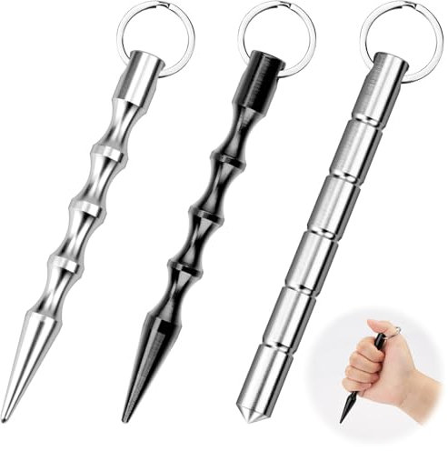 3 Stück Kubotan Selbstverteidigung Schlüsselanhänger Set Schlagring Selbstverteidigung Waffen Legal Frauen Self Defense Keychain Verteidigungs Waffen Selbstschutz für Frauen Notfallhammer Abwehr
