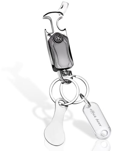 TLDNZXY Schlüsselanhänger Karabiner, 7-in-1 Flaschenöffner Schlüsselanhänger, 3-er Set Schlüsselanhänger Auto, Schlüsselanhänger Mann mit Einkaufschip & Beschriftbar Etikett, Geschenke für Männer