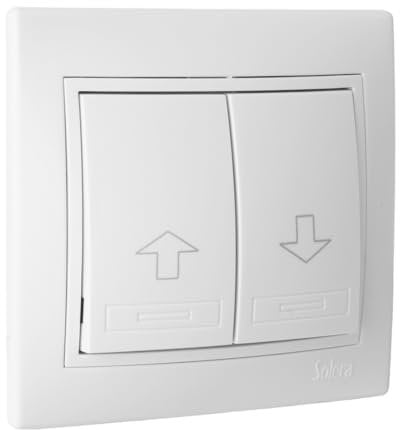 Pulsador persiana blanco, serie estándar, compatible con mecanismos eléctricos; controla la apertura y cierre de persianas.