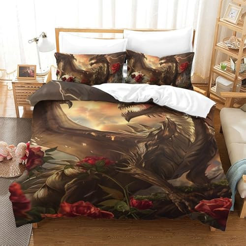 DNAVSOETR Dragon Bettbezug Bettwäsche-Sets Kinderbettwäsche-Set Reißverschluss Mit Kissenbezug Betten Set Für Jungen Und Mädchen, Kinder Single（140x200cm）