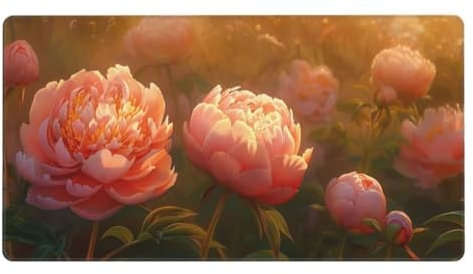 Rosa Tappetino Mouse Gaming,Tappetino Mouse Grande 900x300mm,Tappetino Mouse Peonia Tappetino Gaming Impermeabile,Antiscivolo Mousepad,Migliora Precisione e Velocità,Accessori Gaming,Regalo ly-389