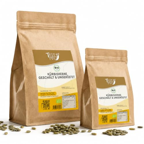 Tasty Pott Bio Kürbiskerne, geschält und ungeröstet I Kerne I Snack I Zum Backen I Fürs Müsli I Pumpkinseeds I Im Beutel 1000 g (2x1000g)