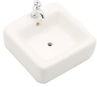 Square Dollhouse Badewaschbecken 1:12 Miniatur Keramik Waschbecken Waschbecken Modell Simulation Zubehör für Dollhouse Weiß.