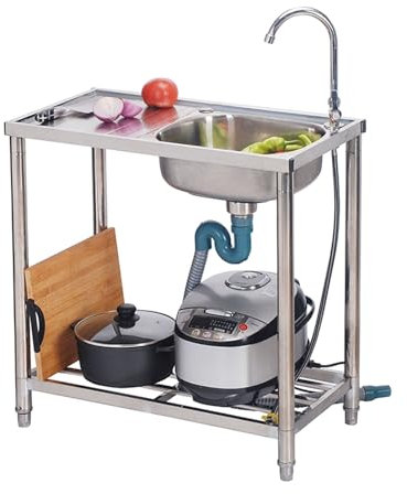 BNZCZY évier Indépendant, évier De Cuisine en Acier Inoxydable, évier Commercial, avec Support Et Robinet, pour Jardins, Balcons, Etc.(Size:Type B Petit)