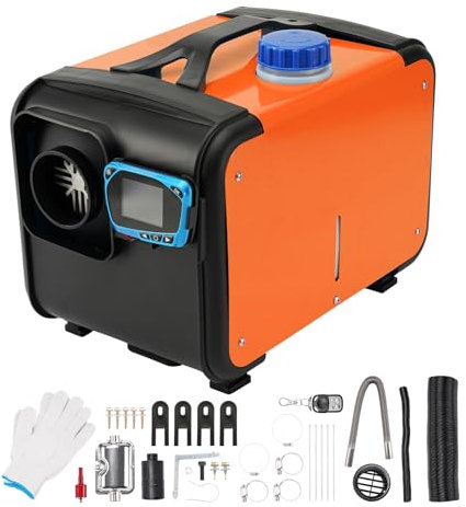HALOYWB Chauffage à air Diesel 2 KW 12 V, Chauffage de stationnement Tout-en-Un à Trou Unique avec écran LCD, télécommande, minuterie de température constante, Chauffage de Voiture Orang