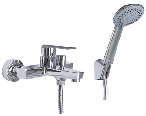 IMPALLI Rubinetto Vasca Da Bagno Completo Di Kit Doccia Flessibile Supporto E Doccetta Multigetto Miscelatore Vasca Da Bagno Finitura Cromata Serie HH