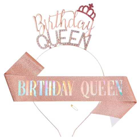 Geburtstagskrone und Schärpe Set - Strass Tiara Queen für Geburtstagskönigin, Frauen und Mädchen - 21. 30. 40. 50. 60. Geburtstag Geschenke