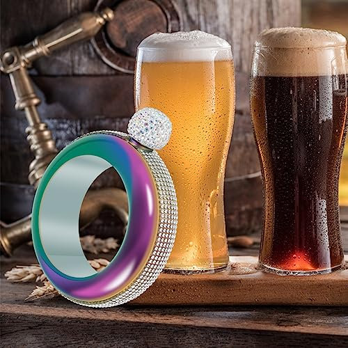 Armreif Flasche100ml, Armband Armreif Flasche Edelstahl mit Trichter Strasssteinen, Flachmann Armband Funkelnd für Mädchen Teilnahme Tanzpartys Geburtstagsfeiern (Mehrfarbig)