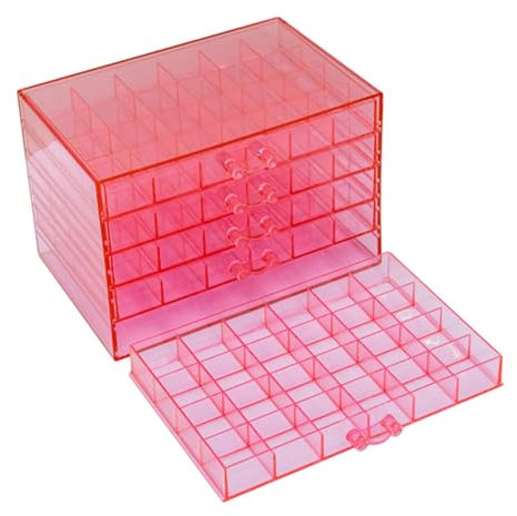 rockible Nail Arts Storage Box Jewelry Organizer Large Compartment Cabinet Display for Necklaces Nail Tips Rhinestones Vanity Desk, Pink