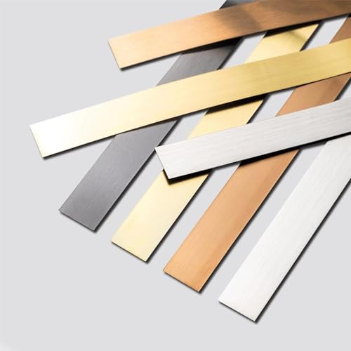 LKYJD 20mm*50m Baguette de Moulure Auto-Adhésive en Acier Inoxydable, Finition Argenté Brossé à Coller, Moulure Décorative pour Miroir Mural