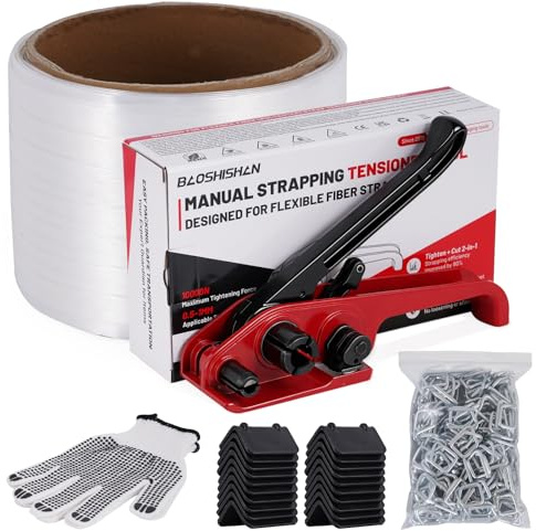 BAOSHISHAN Banding Strapping Kit 13-19mm Manual Strapping Tools | 100 Metal Buckles,100M Fiber Straps,20 Packaging Corner