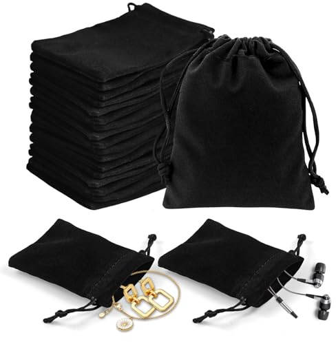 TAIHOBO 20 Stk Stoffbeutel 7x9cm Schmucksäckchen Kordelzug Geschenktaschen | Stoffbeutel mit Kordelzug für Geschenk Schmuck Ringe,Schwarz Säckchen für Hochzeit Weihnachten Party