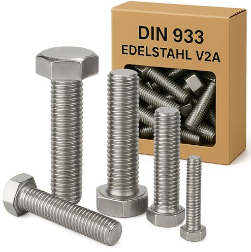 Sechskantschrauben metrisch DIN 933 Edelstahl V2A Maschinenschrauben Gewindeschrauben Vollgewinde (25, M10 - L: 20,0 mm)