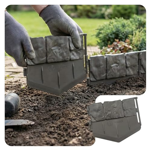 VOUNOT® Bordure de Jardin Imitation Pierre 21.4m Ultra Résistant sans Tranchées à Creuser Clôture Gazon Décorative Facile à Installer pour Allée Pelouse Parterre Lot de 140pcs Gris