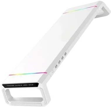 MALSSE Computer-Monitor-Ständer mit USB-Hubs, LED-Licht, faltbarer Computer mit Schublade und Handyhalterung, USB-Hub-Monitore