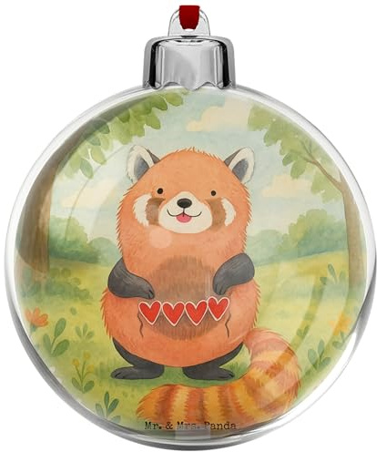 Mr. & Mrs. Panda baumkugel Roter Panda Design - Geschenk, Liebe, Rot, weihnachtskugeln, Herz, Christbaumanhänger, Gute Laune, christbaumkugel, Weihnachtskugel Kunststoff, deko Kugel, Liebling