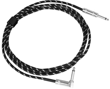 Straight/Angle Instrument Jack Lead Cable， Electric Guitar Bass Cable 300cm Braided Noise Reduction 6.35mm Adapter Multicolor(Black)