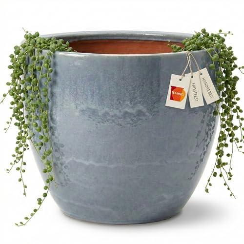 Teramico Pflanzgefäß Keramik rund frostfest (Oktober Grau, 29cm x 23cm) | Runder Premium Blumentopf in echter Handarbeit. In vielen Größen & Farben ideal für Garten und Balkon kombinierbar.