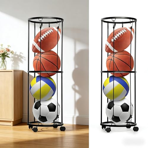 Eirolace Ballständer mit Rollen, 120 cm Ball Aufbewahrung, Sparende Abnehmbare Stehend Ballhalter für Basketball, Fußball, Volleyball, Ball Aufbewahrung Sports für Sportbälle(Schwarz)