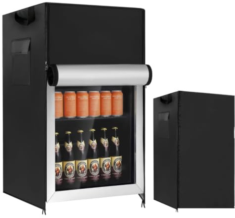 Flymer Outdoor Mini Fridge Cover for EUHOMY 93L, 46 x 49 x 80 cm | Waterproof, 420D Heavy Duty, 2 Side Storage Pockets, Waterproof Zipper, Bottom Drawstring, 2 Handles, Windproof