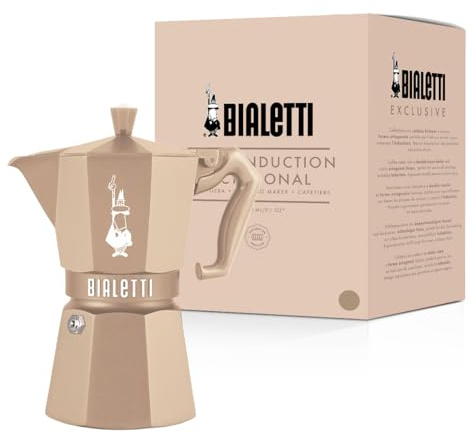 Bialetti Moka Exclusive Octagonal Induction 6 Cups - Aluminium and Steel Espresso Maker, Desert Sand - Gas and Induction Compatible