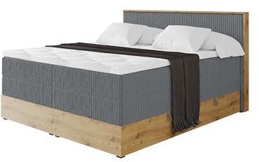 ALTDECOR Boxspringbett mit Matratze und Lattenrost, Topper, Polsterbett mit Bettkasten, Bett mit Stauraum H3- und H4- Matratze, Doppelbett, Springboxbett - LOLLI9 King Dunkelgrau 160x200