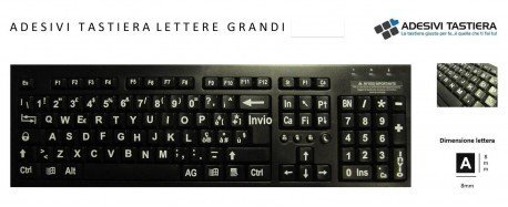 StickersLab - ADESIVI TASTIERA ETICHETTE GRANDI ITA FONDO NERO LETTERE BIANCHE COMPLETO