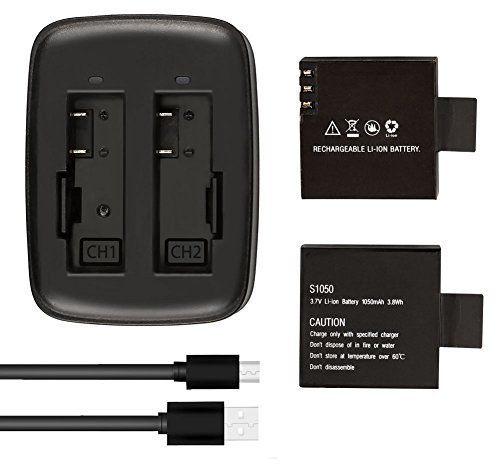 AKASO Batteria ricaricabile 2 x 1050mAh per action camera Doppio caricatore con USB per AKASO V50 Elite