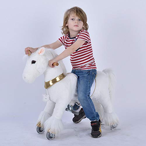 UFREE Horse Action Pony, Gehpferd Spielzeug, Schaukelpferd mit Rädern Rauf auf Schwindel für Kinder im Alter von 3 bis 6 Jahren, Einhorn mit goldenem Horn
