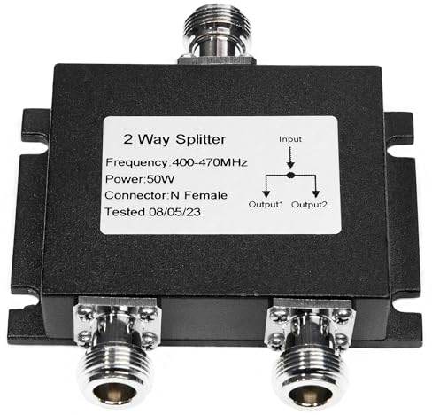 Fumei 2 Way UHF 400-470MHz Antenna Power Splitter 50W Two Way Radio Repeater Power Divider with N Female connectors
