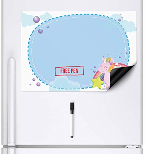 Ckb Ltd Magnettafel für Kühlschrank, Einhorn-Motiv, trocken abwischbar, mit Marker, weiß/blaues Whiteboard & Stift, bunt, für Küche, großes Tagesmenü, Einkaufs-, To-Do-Liste