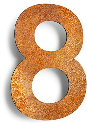 Vintage Hausnummer 8 - massiv, wetterfest & langlebig - 14 cm groß - mit Befestigungsmaterial - Retro Design Hausnummern-Schild N-01-8-R