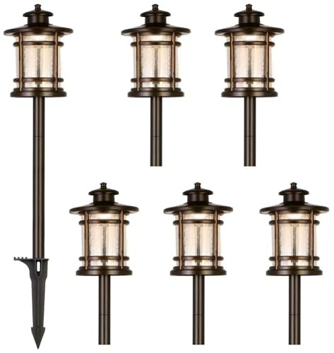 hykolity Low Voltage ORB LED Landscape Path Light with Crackled Glass Shade